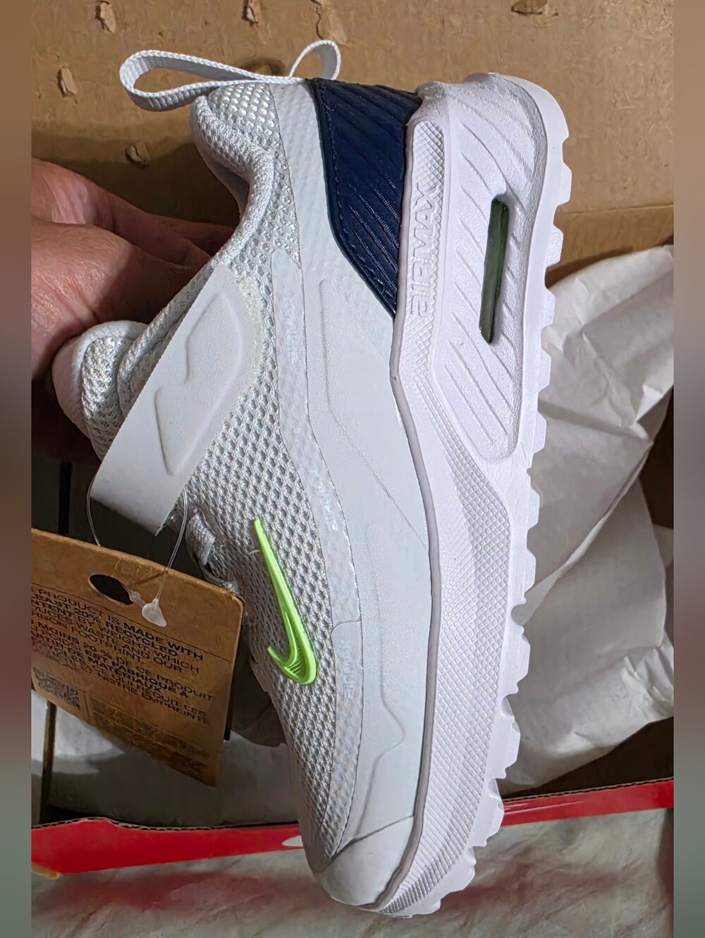 Nike Air Max-Style White Sneakers with Neon Green Swoosh Size 9.5C